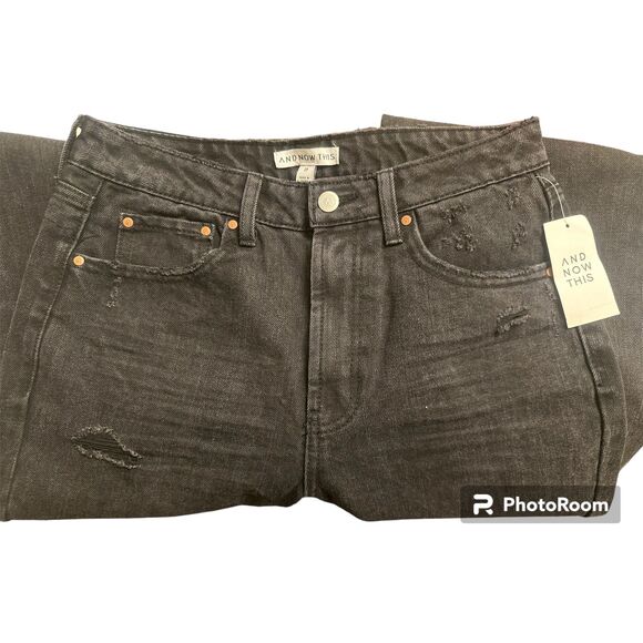 Macy's And Now This: Women Ultra High Rise Ripped Straight Jeans - Picture 5 of 7